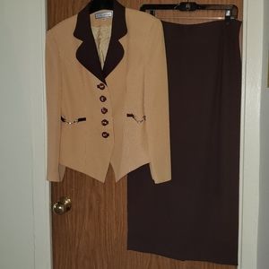 Brown Plaid Suit Jacket and Maxi Skirt Set